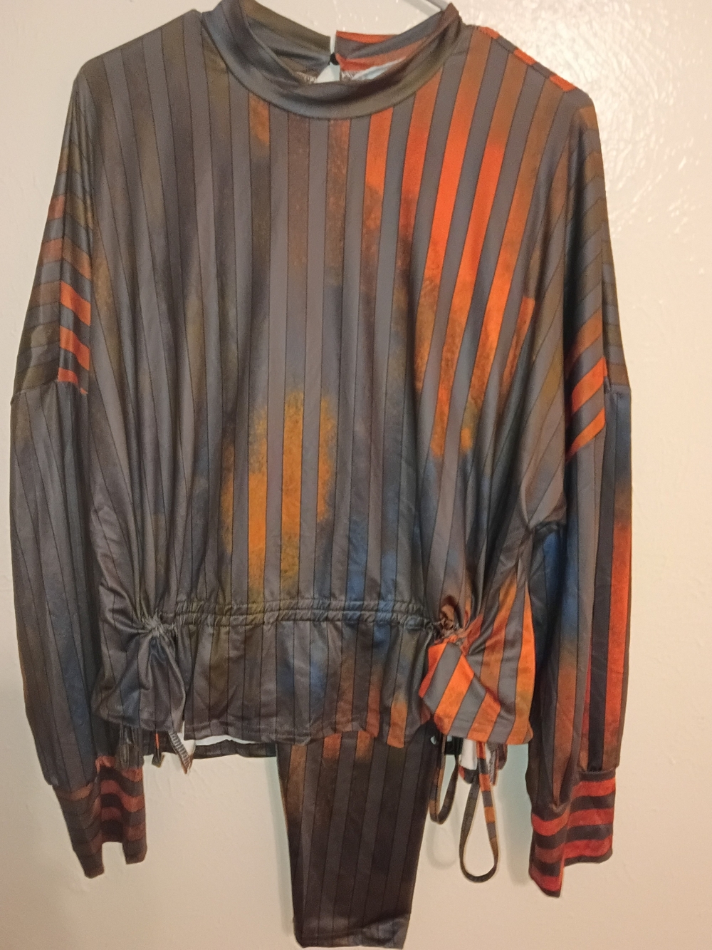 Striped Multicolor Pullover Top - Orange & Gray